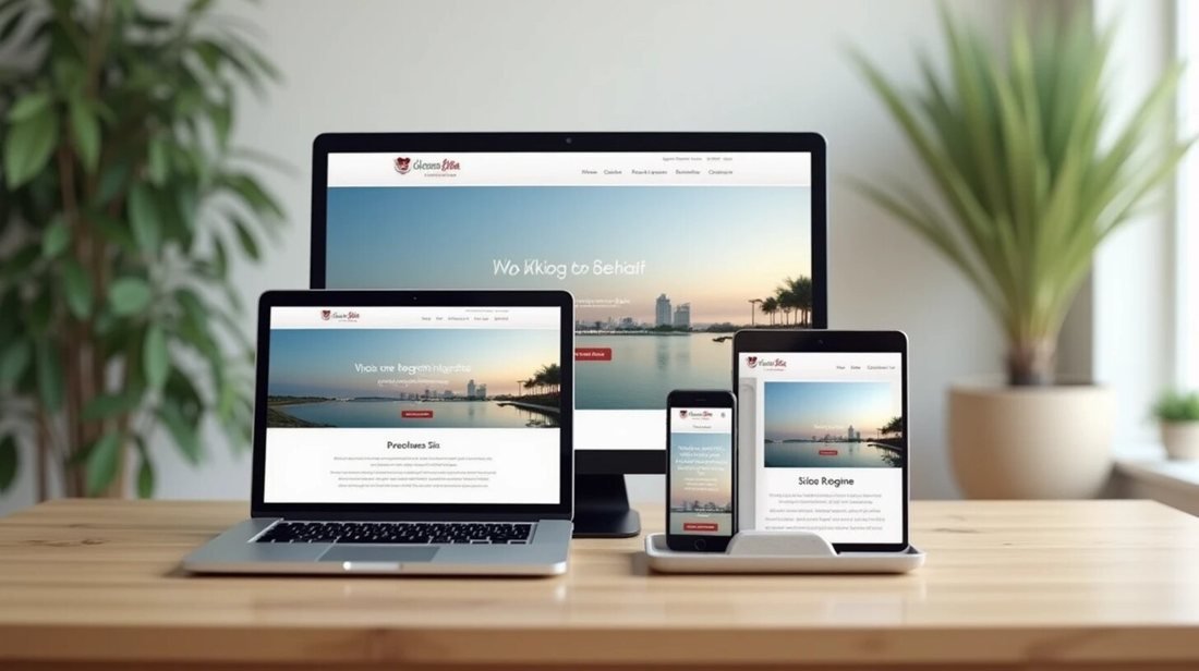 The same contractor website shown on a desktop, a laptop, a tablet, and a phone