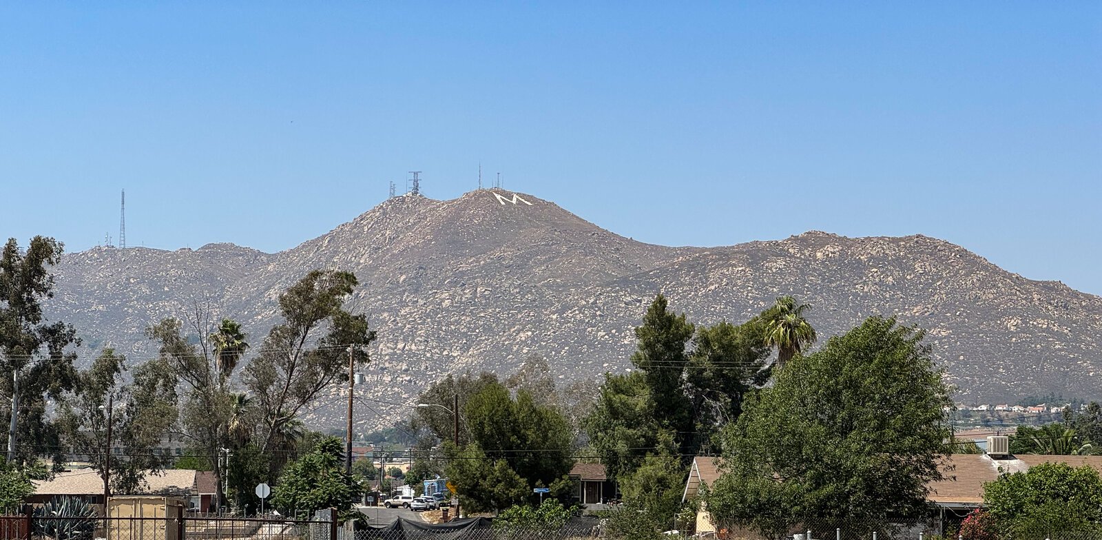 Box Springs Mountain with its landmark 
