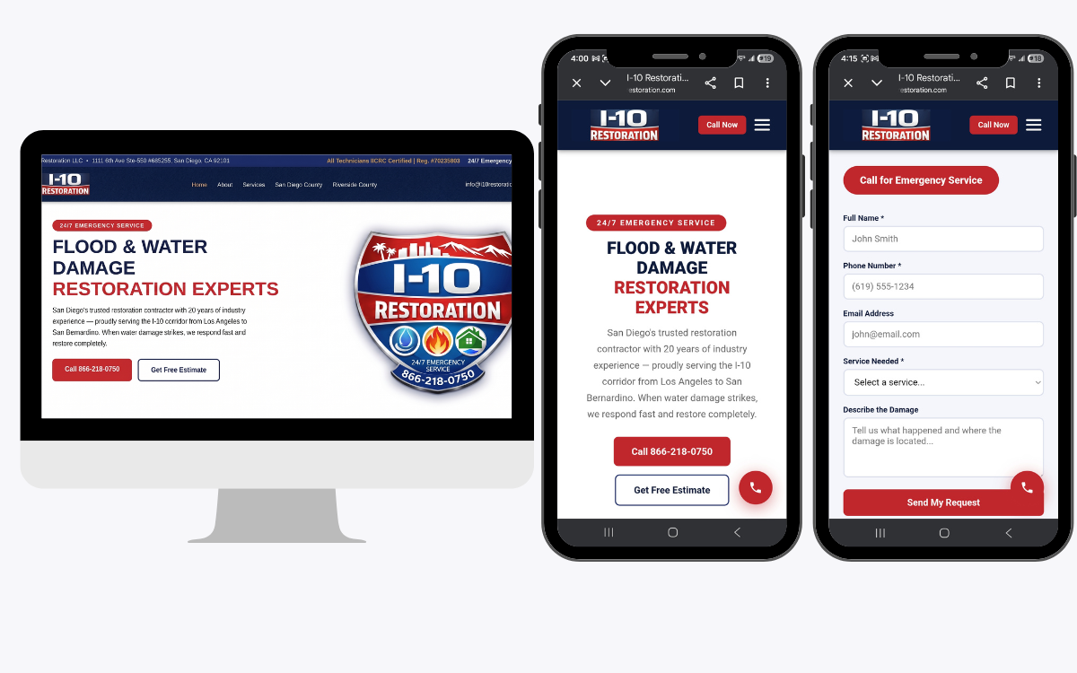 i10 Restoration — desktop and mobile website built by Sun City Marketing