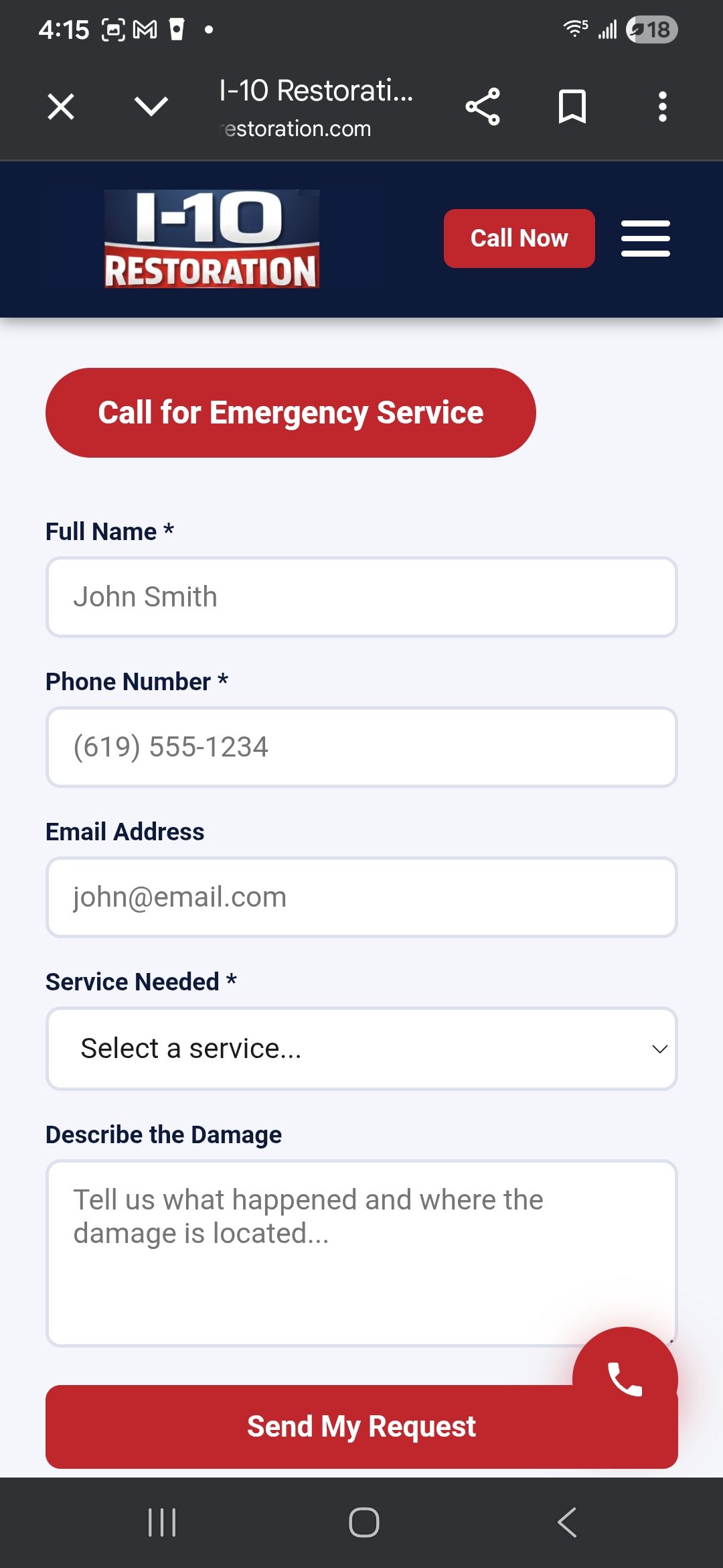 i10 Restoration mobile lead form