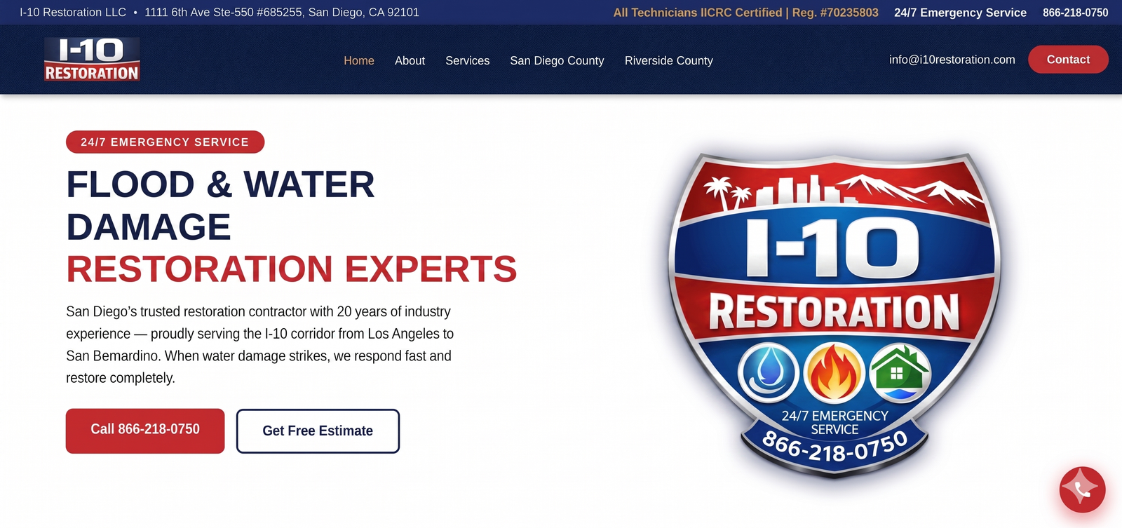 I-10 Restoration website — Water Damage and Restoration Contractor