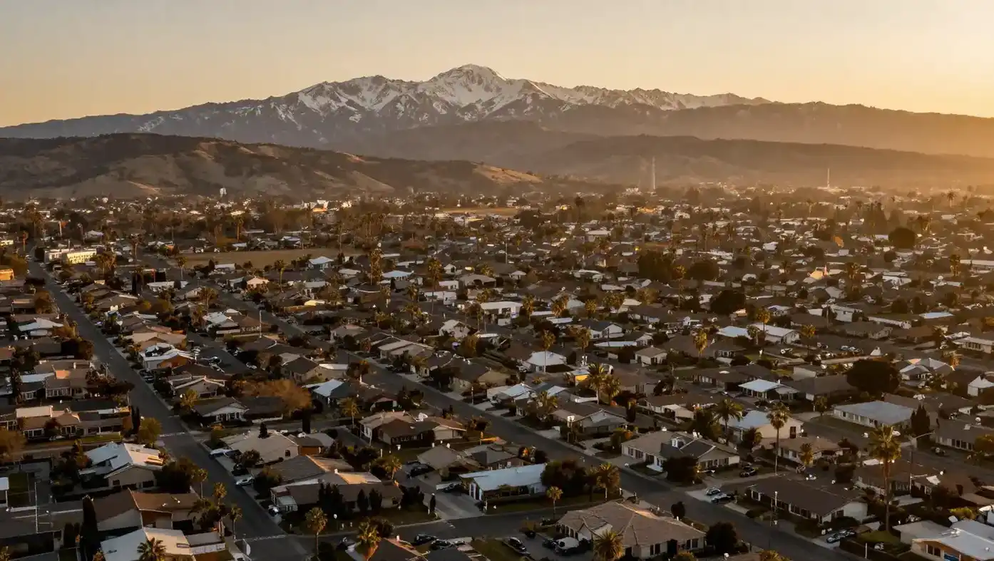 Aerial view of Riverside County California at golden hour — Sun City Marketing service area